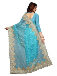 Buy Nylon Mono Net Sky Blue Replica Saree