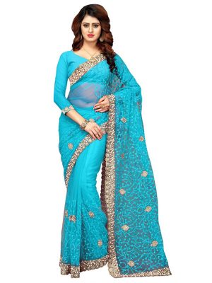 Buy Nylon Net Sky Blue Replica Saree