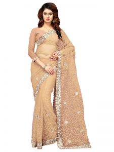 Buy Nylon Net Golden Replica Saree