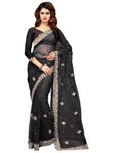 Buy Nylon Net Black Replica Saree