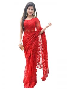 Rhea Sharma Nylon Mono Net Red Replica Saree