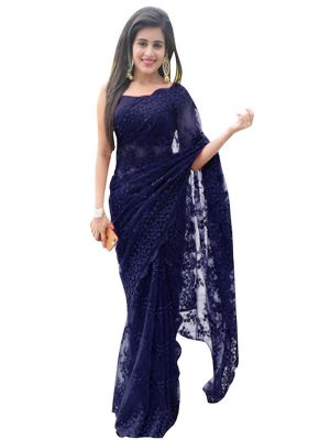 Rhea Sharma Nylon Mono Net Blue Replica Saree