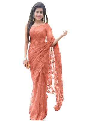 Rhea Sharma Nylon Mono Net Peach Replica Saree