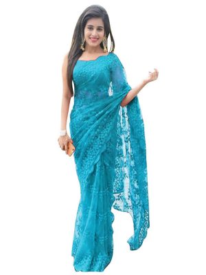 Rhea Sharma Nylon Mono Net Sky Blue Replica Saree