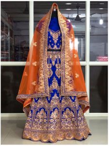 Buy Banglori Silk Blue & Orange Bollywood Lehenga Choli