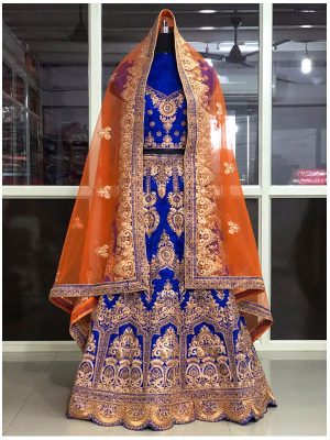 Buy Banglori Silk Blue & Orange Bollywood Lehenga Choli