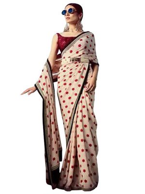 Buy Georgette White & Red Bollywood Saree