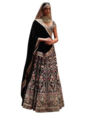 Buy Taffeta Silk Black Heavy Replica Lehenga Choli