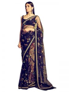 Buy Nylon Net Blue Replica Saree