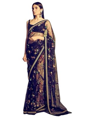 Buy Nylon Net Blue Replica Saree