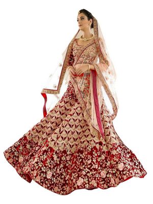 Buy Taffeta Silk Red Heavy Replica Lehenga Choli