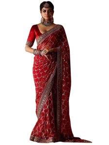 Buy Georgette Red Bollywood Replica Saree