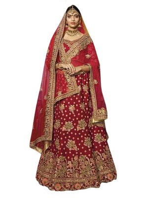 Buy Taffeta Silk Maroon Heavy Replica Lehenga Choli