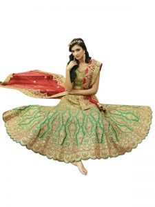 Buy Taffeta Silk Green Heavy Replica Lehenga Choli