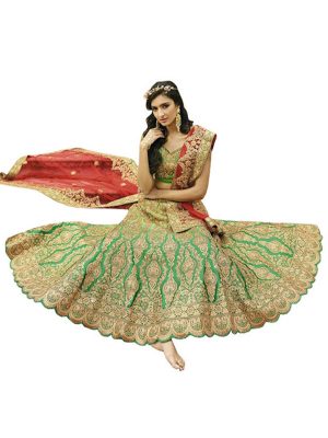 Buy Taffeta Silk Green Heavy Replica Lehenga Choli