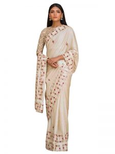 Buy Silk White Bollywood Replica Saree