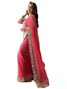 Madhuri Dixit Georgette Pink Replica Saree