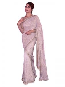 Jacqueline Georgette Off White Bollywood Replica Saree