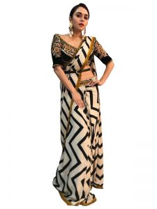 Buy Georgette Black & White Replica Saree