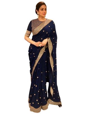 Sridevi Georgette Navy Blue Replica Saree