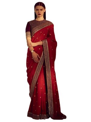 Buy Georgette Red Bollywood Replica Saree