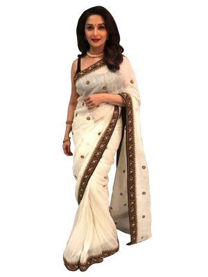 Madhuri Dixit Chanderi Silk White Replica Saree