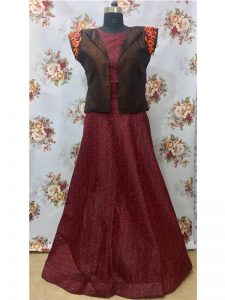 Buy Chanderi Cotton Wine Replica Long Gown