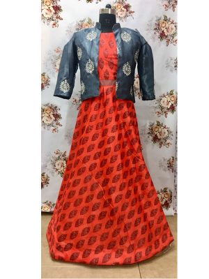 Buy Chanderi Cotton Orange Replica Long Gown