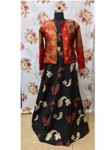 Buy Chanderi Cotton Black Replica Long Gown