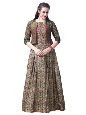 Buy Chanderi Cotton Multi-color Replica Long Gown
