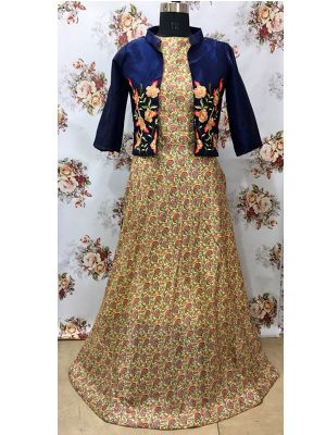Buy Chanderi Cotton Yellow Replica Long Gown