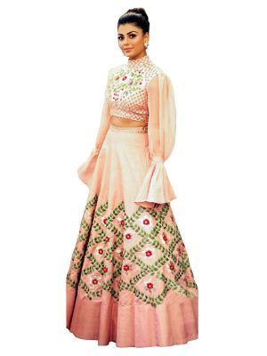 Buy Silk Peach Replica Lehenga Choli