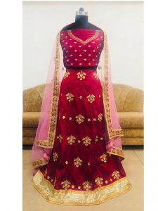 Buy Taffeta Silk Maroon Replica Lehenga Choli