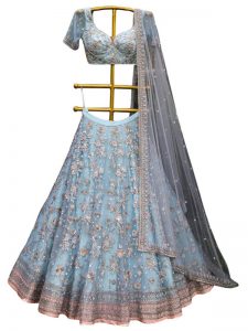 Buy Net Sky Blue Bollywood Replica Lehenga Choli