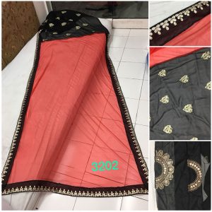 Buy Silk With Georgette Black & Maroon Replica Saree