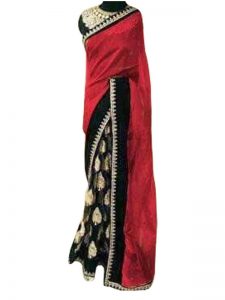 Buy Silk With Georgette Black & Maroon Replica Saree