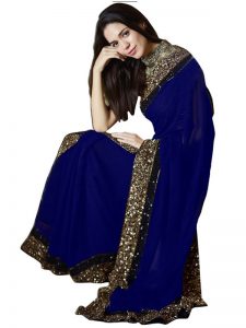 Buy Georgette Silk Blue Replica Saree