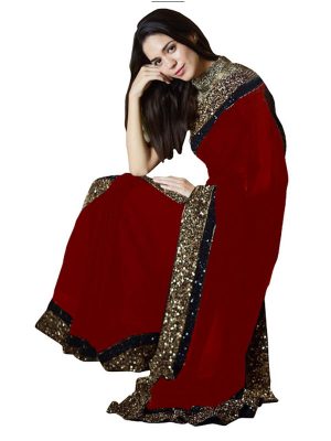 Buy Georgette Silk Red Replica Saree