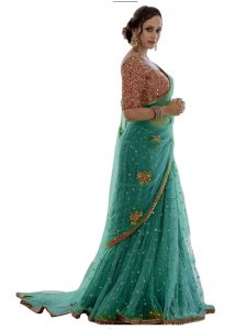 Buy Nylon Mono Net Rama Green Replica Saree