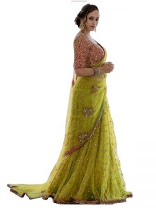 Buy Nylon Mono Net Yellow Replica Saree