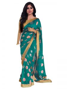 Buy Silk Jacquard Rama Green Replica Saree