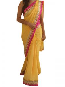 Buy Georgette With Silk Yellow Replica Saree