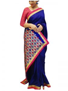 Buy Nylon Silk Blue Bollywood Replica Saree