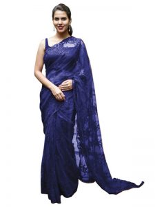 Buy Nylon Net Blue Replica Saree