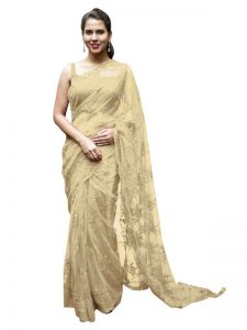 Buy Nylon Net Yellow Replica Saree