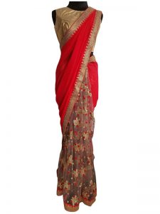 Buy Georgette With Nylon Net Red Replica Saree