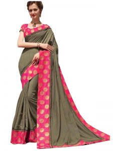 Buy Silk Jacquard Gray & Pink Replica Saree