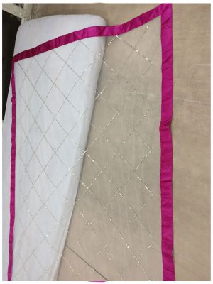 Buy Nylon Net Off White & Pink Bollywood Replica Saree