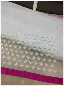 Buy Nylon Net Off White & Pink Bollywood Replica Saree