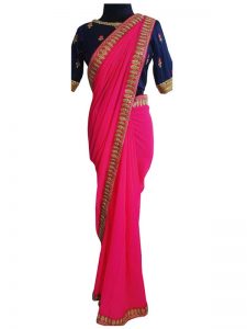 Buy Georgette With Silk Pink Replica Saree